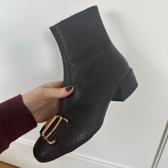 Tibi Wyatt Ankle Boots Black Snake Embossed Cowhide Leather Block Heels 39.5 - Picture 3 of 9